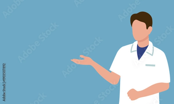 Obraz 医療やスポーツ施設の案内など幅広く使える説明する男性スタッフのイラスト