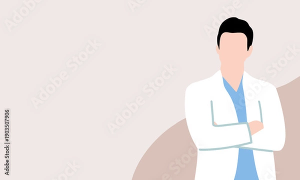 Obraz 腕組みをした白衣の男性医師を描いた人物イラスト