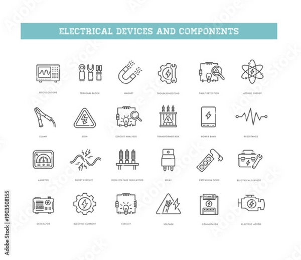Fototapeta Electrical Devices and Components icons