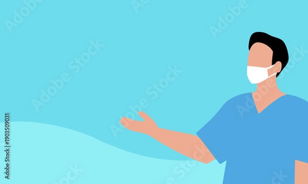 Obraz 医療や健康案内に最適なマスク着用の男性スタッフイラスト