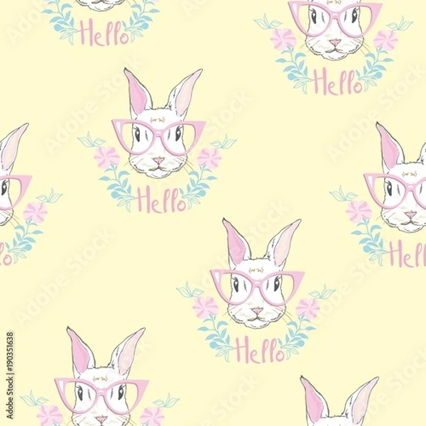 Obraz cute seamless pattern with watercolor rabbits. Easter bunnies and dots