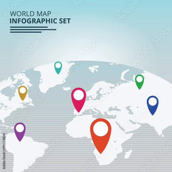 Fototapeta Simple World map info graphic communication template with pointer marks