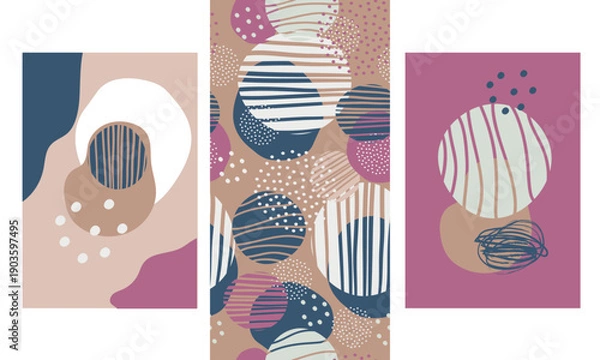 Fototapeta Abstract geometric trendy posters and seamless pattern set