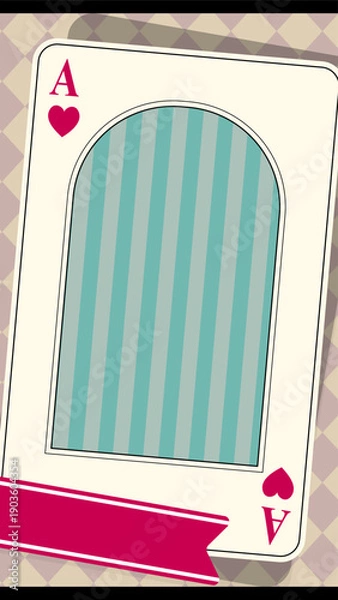 Fototapeta トランプのハートのエースとアンティークなフレームの背景素材、縦型