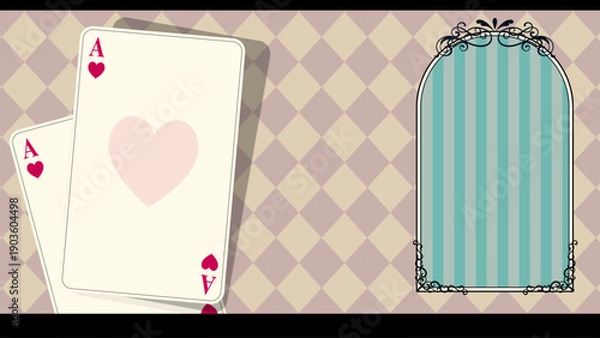 Obraz トランプのハートのエースとアンティークなフレームの背景素材