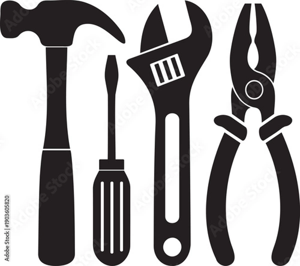 Obraz Basic hand tools collection silhouette icon
