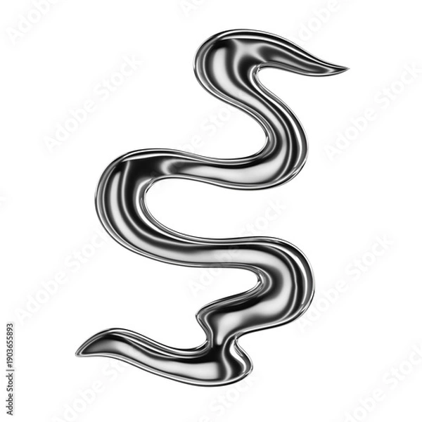 Obraz Melted chrome metal liquid shape isolated 3D Rendering. Spilled liquid metal element 3D Rendering