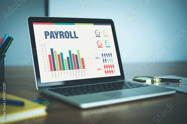 Fototapeta Business Graphs and Charts Concept with PAYROLL word