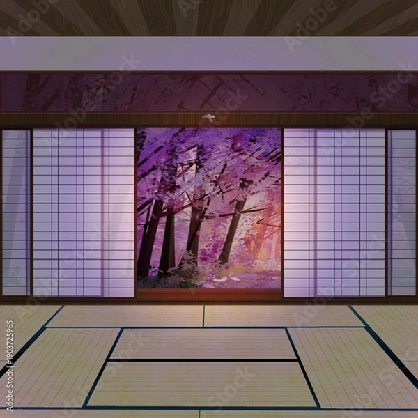 Obraz 桜のある和室