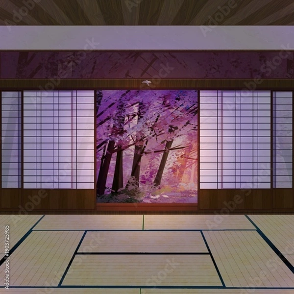 Obraz 桜のある和室
