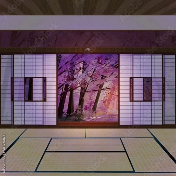 Obraz 桜のある和室