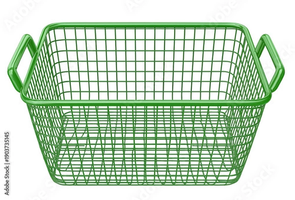 Obraz Rectangular Green Wire Storage Basket with Handles isolated on a transparent background