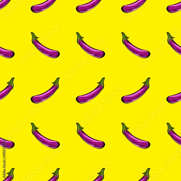 Obraz Purple Eggplant Seamless Pattern Vector Illustration