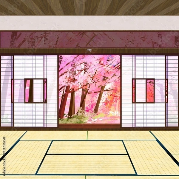 Obraz 桜のある和室