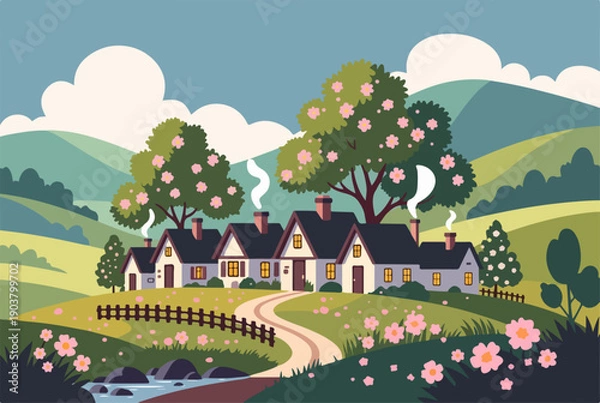 Obraz Flat Design Spring Village