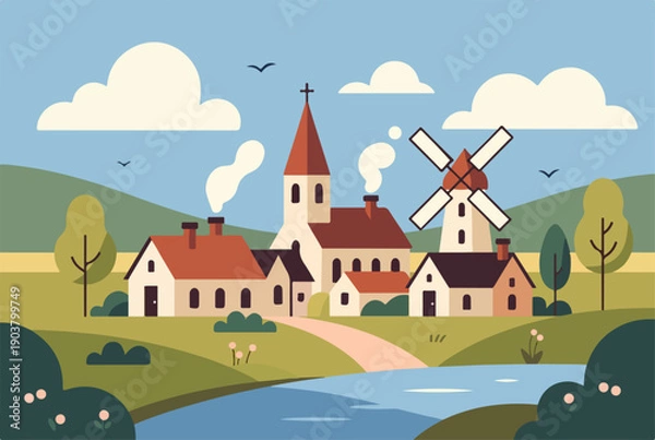 Obraz Spring Village Illustration