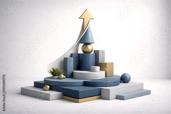 Obraz Abstract Geometric Composition with Arrow and Plant