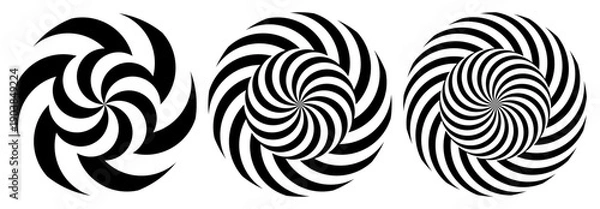 Fototapeta Psychedelic spiral vortex black and white vector set.