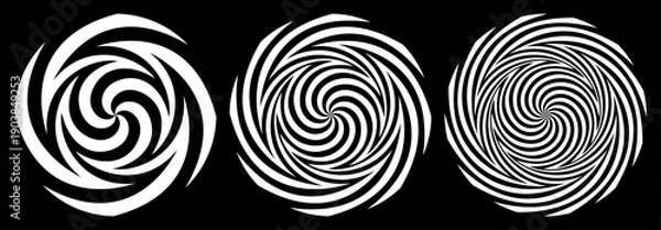 Fototapeta Sharp blade hypnotic shapes, spiral vortex black and white vector set.