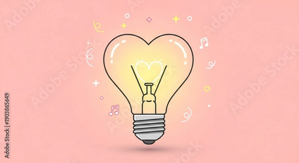 Obraz Creative heart shaped lightbulb idea illustration
