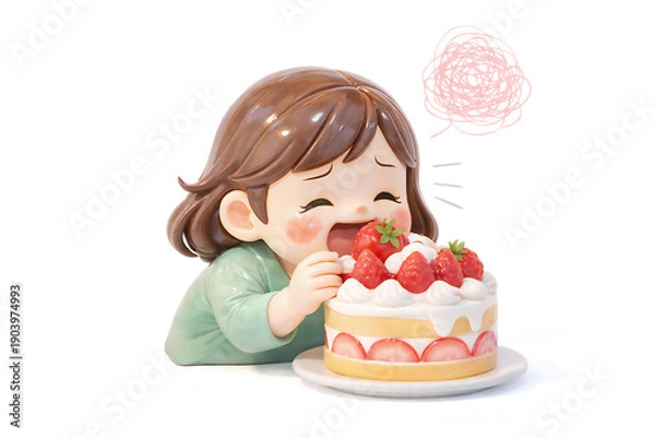 Obraz ダイエット中なのにイチゴケーキの誘惑に負ける女性