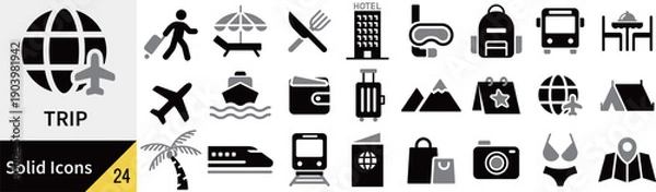 Obraz ベクターの旅に関するシルエットアイコンセット
