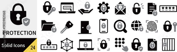 Obraz ベクターの保護に関するシルエットアイコンセット
