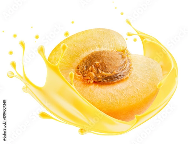 Obraz Peach with splash isolated on white background. Clipping path