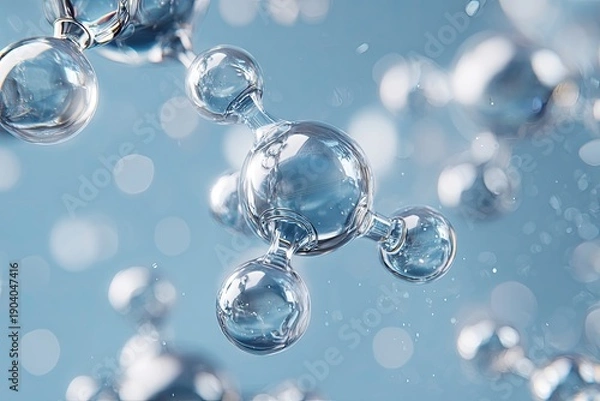 Obraz Transparent molecular structures with reflective spheres, science abstract