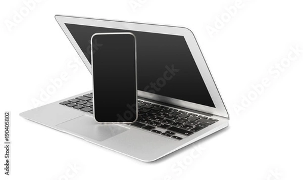Obraz laptop and mobile phone isolated on white