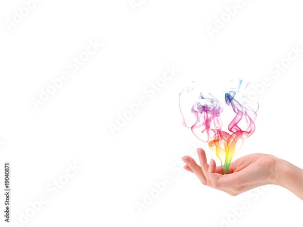 Fototapeta Ręka z kolorowymi oparami