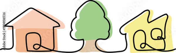 Obraz 使いやすい街並みの線画イラスト