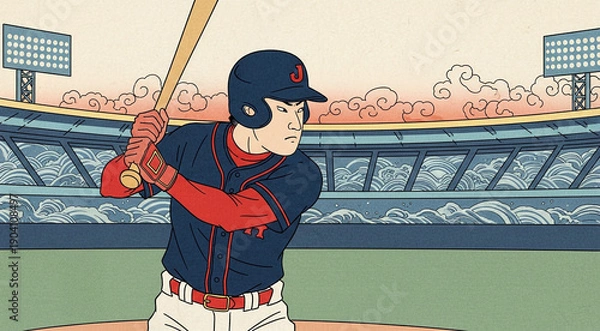 Obraz 伝統的な浮世絵スタイルの野球選手のイラスト