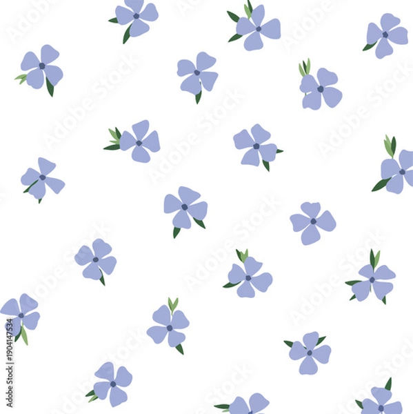 Obraz Seamless Pattern Blue Flowers Vector Minimal Flat Design White Background