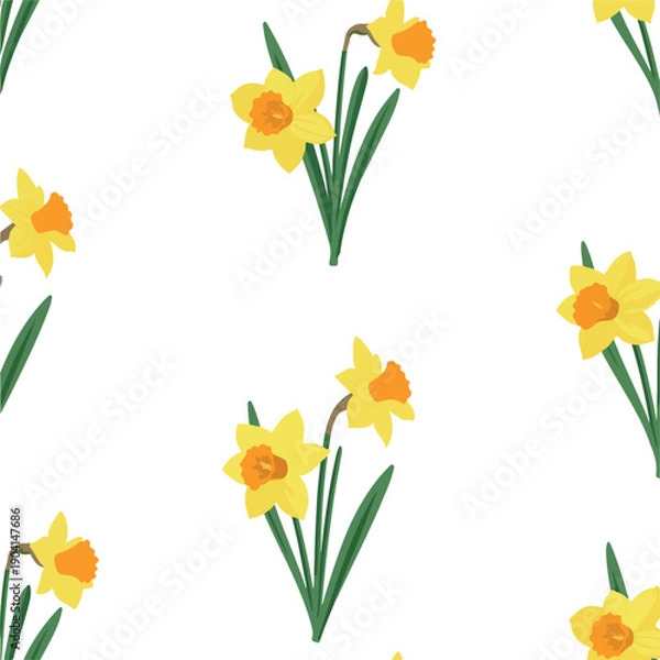 Obraz Seamless Yellow Daffodil Flower Pattern Vector Art Minimalist Flat Design