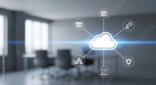 Obraz Cloud Computing Technology Concept in Modern Corporate Office Environment.