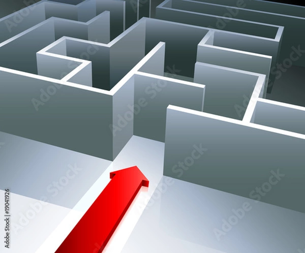 Obraz Red arrow begins to enter inside a maze