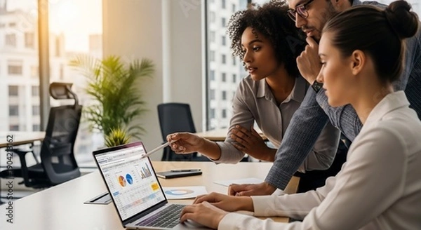 Obraz Diverse Team Collaborating on Laptop Project.