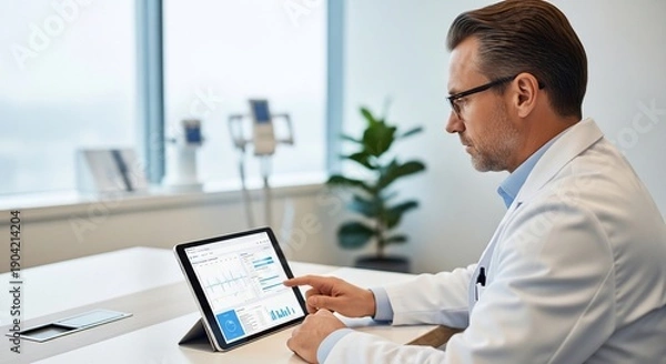 Obraz Doctor using digital tablet in office.