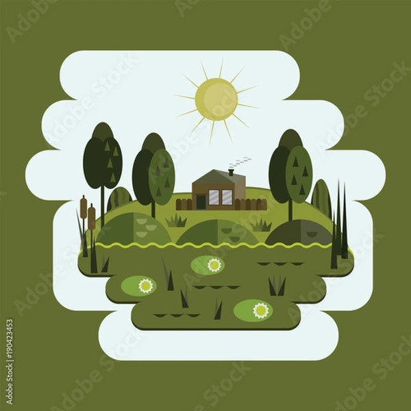 Obraz House in the swamp, swamp, flat design
