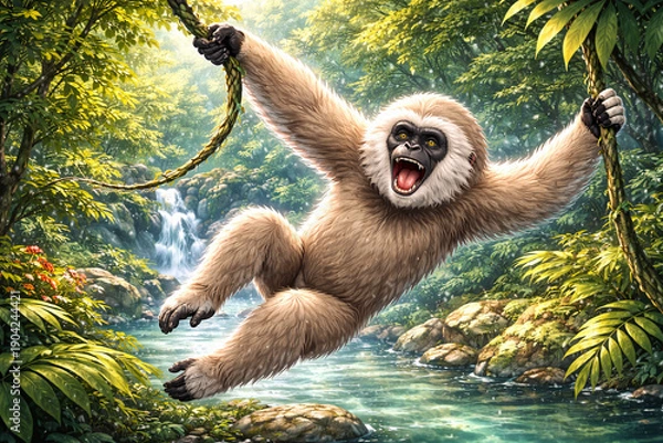 Obraz 動物-シロテナガザル