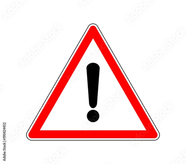 Fototapeta Yield Triangle Sign - Road traffic coordination symbol. Road sign warning attention with an exclamation mark. Vector illustration.