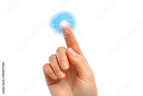 Obraz Hand touching digital interface, finger interacting with virtual screen, future technology concept on transparent background