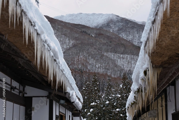 Obraz 福島県南会津大内宿の冬景色