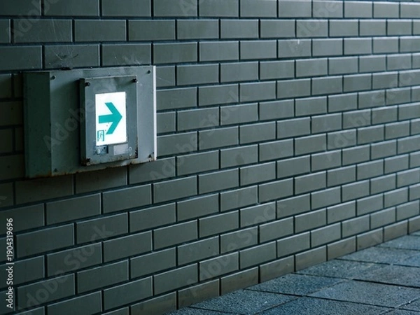 Obraz 日本の暗い地下道の非常口誘導灯
