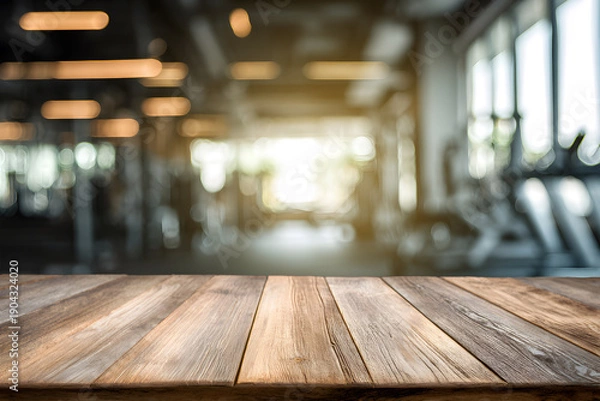 Obraz Table top with gym background for product.