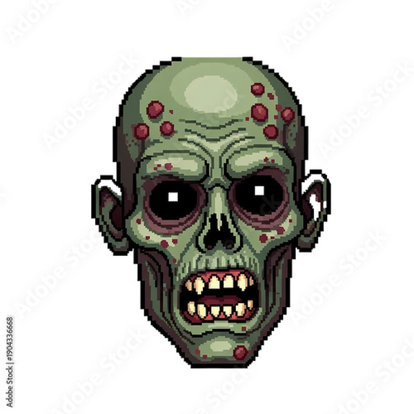 Obraz 恐ろしいピクセルアートのゾンビの頭部イラスト