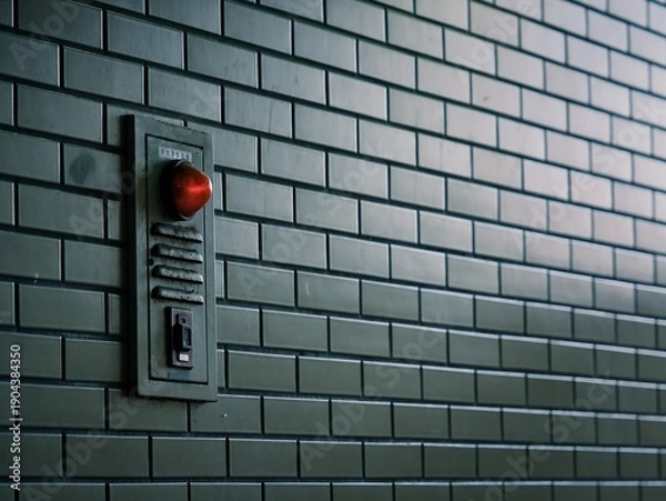 Obraz 暗い地下道の壁に火災報知器