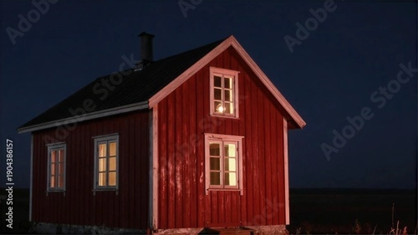 Obraz red house at night