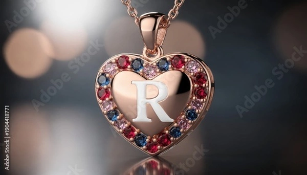 Obraz Elegant Heart-Shaped Pendant with Initial Charm